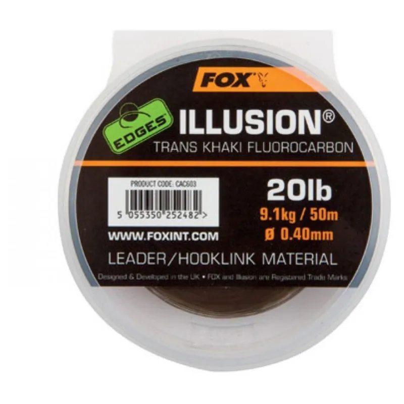 Fox Edges Illusion Flurofoxbon Leader X 50m 0.50mm / 30lbs / 13.64kgs Trans Khaki - Onderlijn- & leadermateriaal - 50 m 30 lb Populair