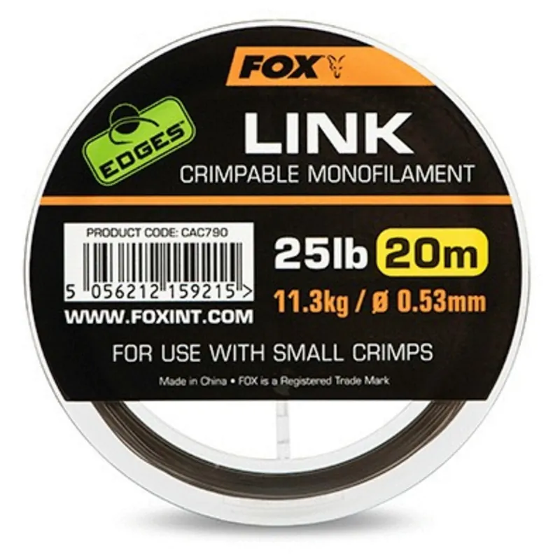 Fox Link Crimpable Monofilament 25 Lb 0.53 Mm - Onderlijn- & leadermateriaal - 0.53 mm 25 lb Lage Prijs
