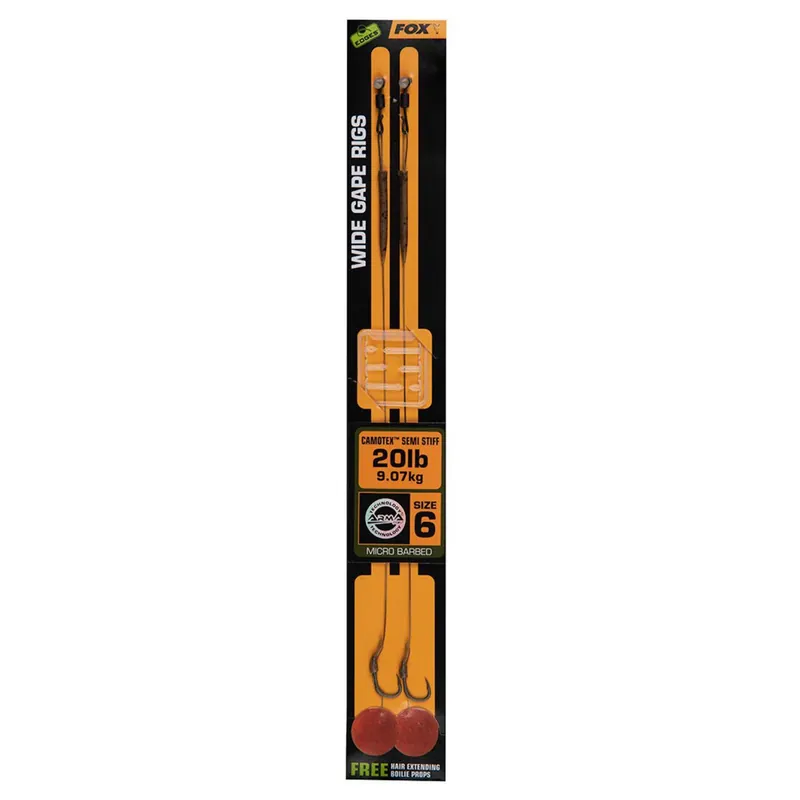 Finale Uitverkoop Fox Edges Wide Gape 6 - 20lb Camotex Semi Stiff X 2 - Onderlijnen - 20 lb Size 6
