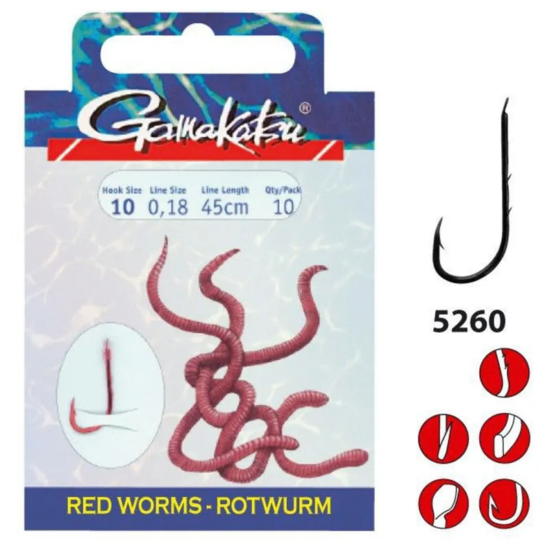 Gamakatsu Booklet Red Worm 5260r #6-0.22mm 45cm - Vishaak - Direct Beschikbaar