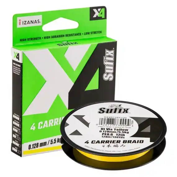 Hoge Kwaliteit Sufix X4 Braid Hi Vis Yellow 150m 0,330mm 23,0kg