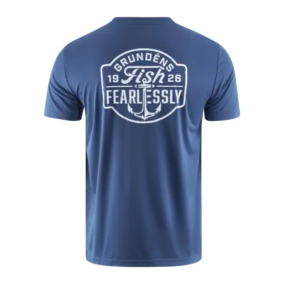 Tijdelijk Beschikbaar Grundéns Fish Fearlessly SS Tech Tee Blue Abyss - L