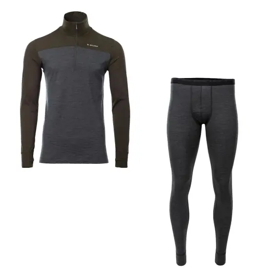 Hoge Kwaliteit Aclima LightWool 180 Polo w/zip & Longs M's Tarmac/Marengo
