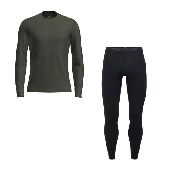 Icebreaker Mens 200 Oasis LS Crewe & Leggings Loden/Black Goedkoop
