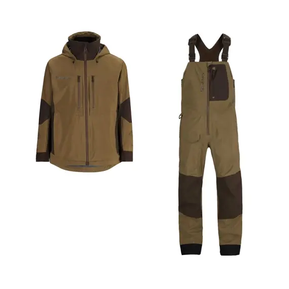 Simms Pro Dry Bibs and Jacket Driftwood/Black Favoriet