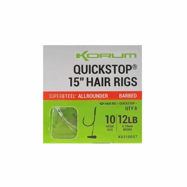 Korum Quickstop 15" hair rigs barbed 10 Gereduceerde Prijs