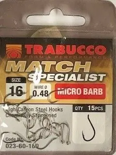 Trabucco Match Specialist - Micro Barb Nr 16 - 15Pcs Gereduceerde Prijs