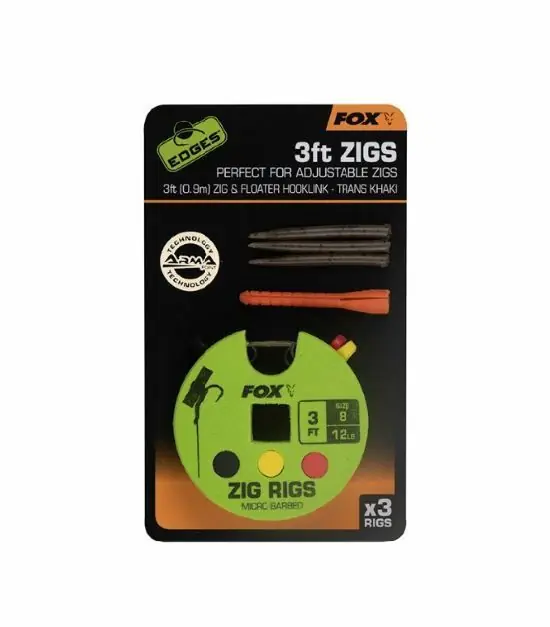 Fox Edges Zig Rig 3ft 12lb Size 8 3pcs Exclusieve Aanbieding
