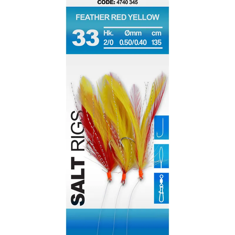 Spro Saltwater Salt Rig #33 Feather Red Yellow #1/0 3 Haaks - Voorradig Uitverkoop