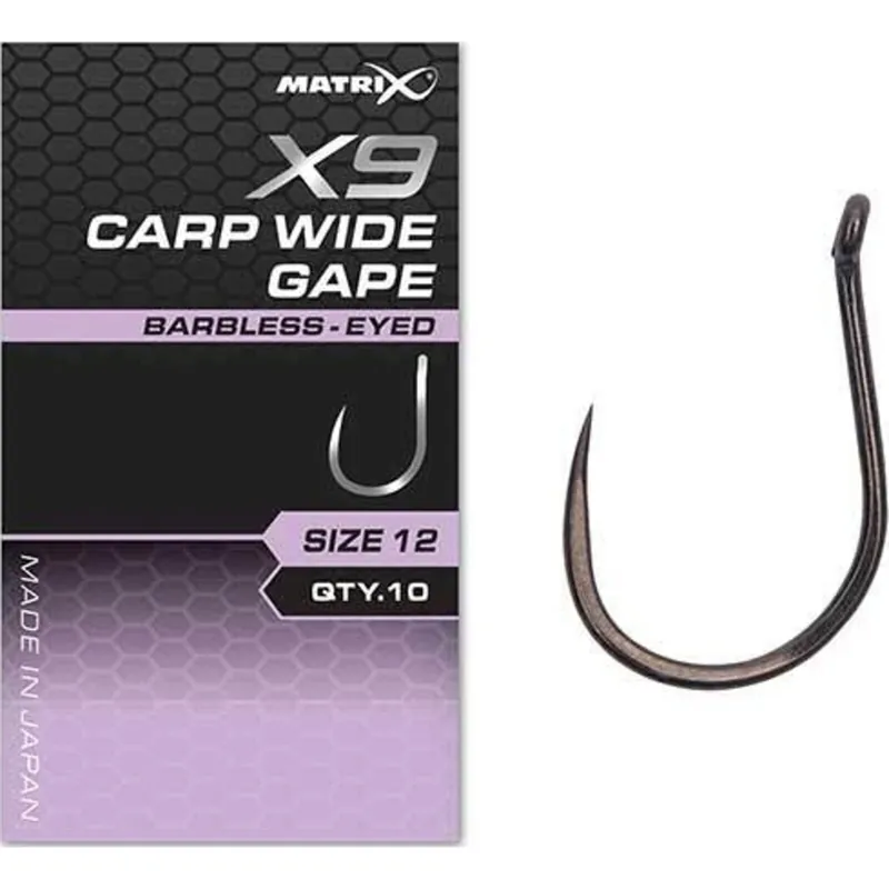 Matrix X9 Carp Wide Gape #10 Barbless - Eyed - Voorradig Tijdelijk Beschikbaar