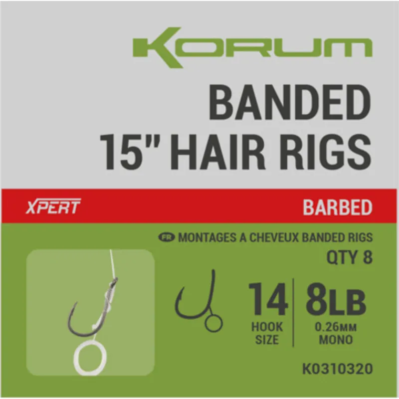 Speciale Aanbieding Korum Banded Hair Rigs 10cm #10 Barbed - Voorradig