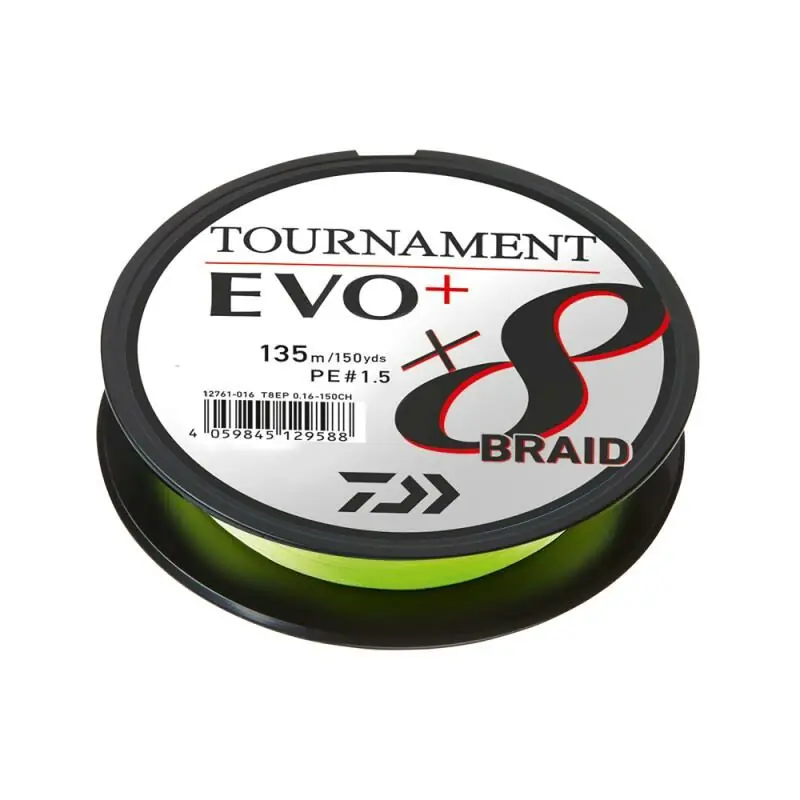 Daiwa Tournament X8 Braid EVO+ Chartreuse 135m 0.16mm - 12.2kg Betaalbaar