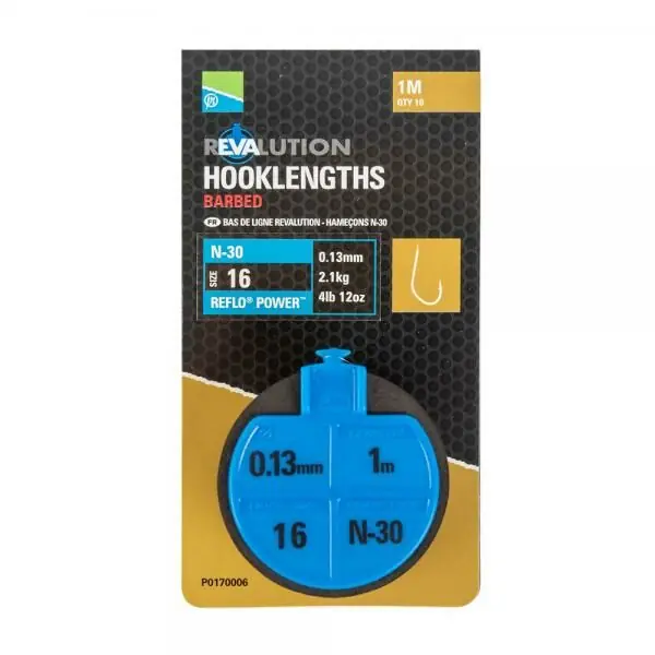 Preston Revalution Hooklengths N30 Barbed 100cm Size 12 - 0.15mm Voordeelprijs