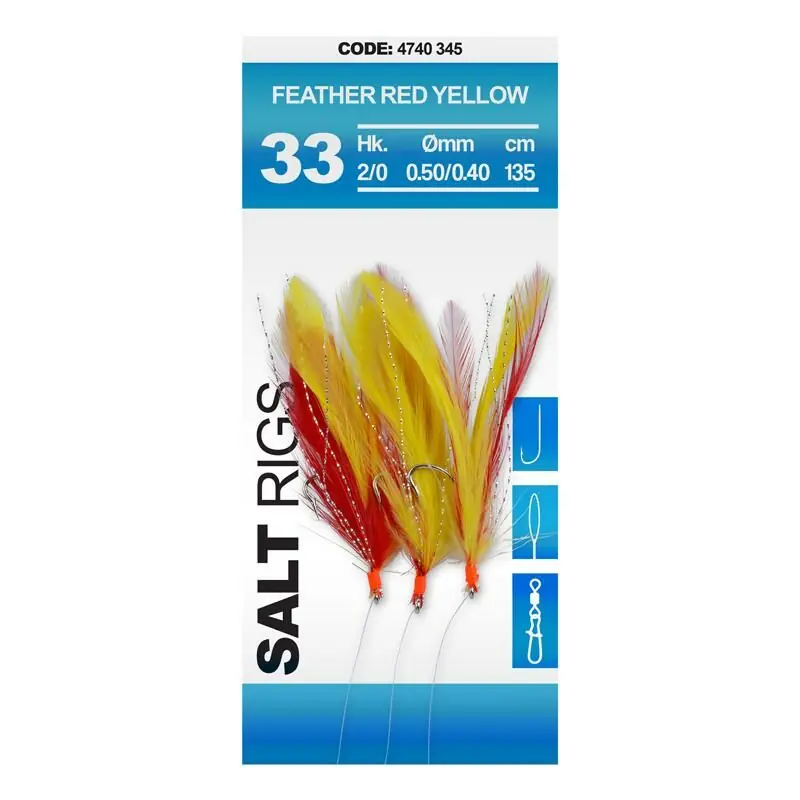 Gratis Retour Spro Salt Rig #33 135cm Salt Rig Feather Red Yellow 2/0 6 haken