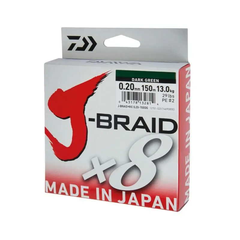 Daiwa J-Braid X8 Dark Green 150m 0.20mm - 13.0kg Fabrieksprijs