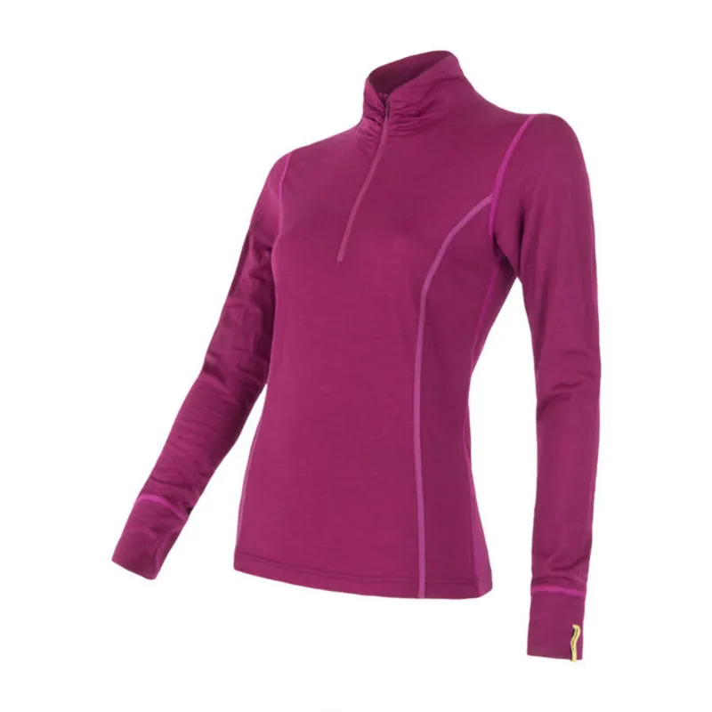 Dames t-shirt SENSOR Merino Actief dl. mouw stellage rits purper S Actieprijs