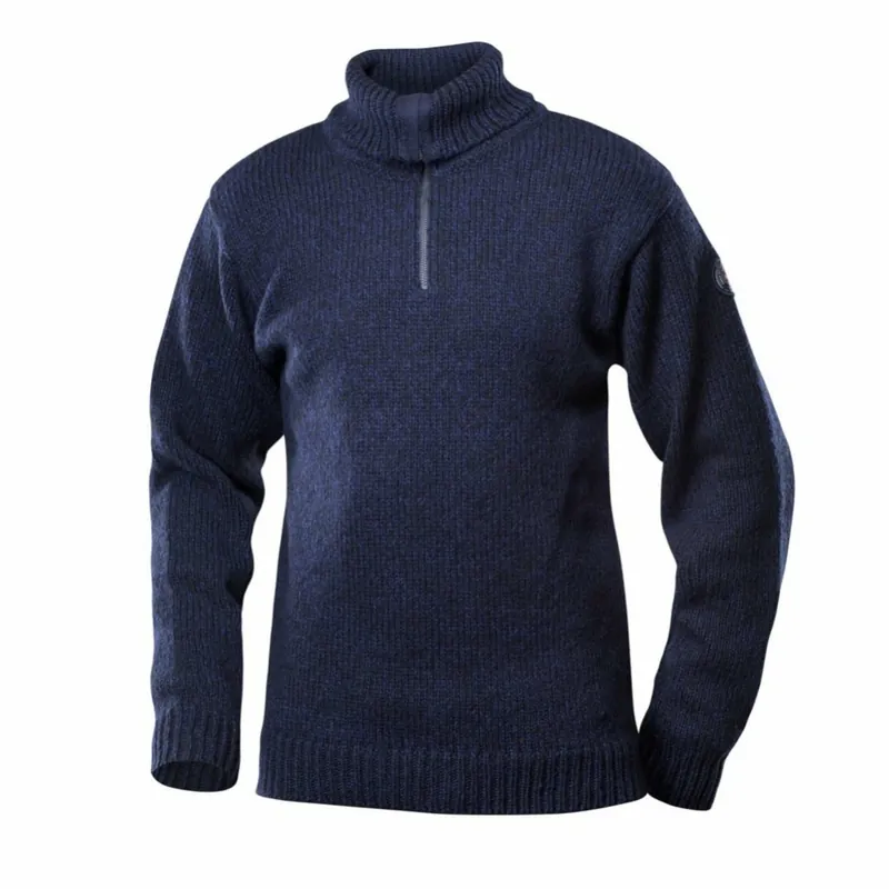 Hete Deal Unisex trui Devold Nansen Wool Zip Neck Dark Blue Melange XS