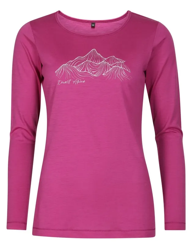 Direct Alpine FURRY LONG LADY orchid dames merino shirt (Sillent hills) XS Express Levering