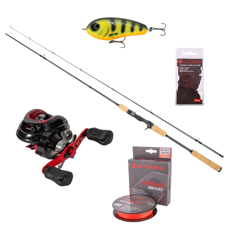 Flitsaanbieding Ultimate Cast Special Cork Pike Baitcaster Hengelset 2.00m 15-45g