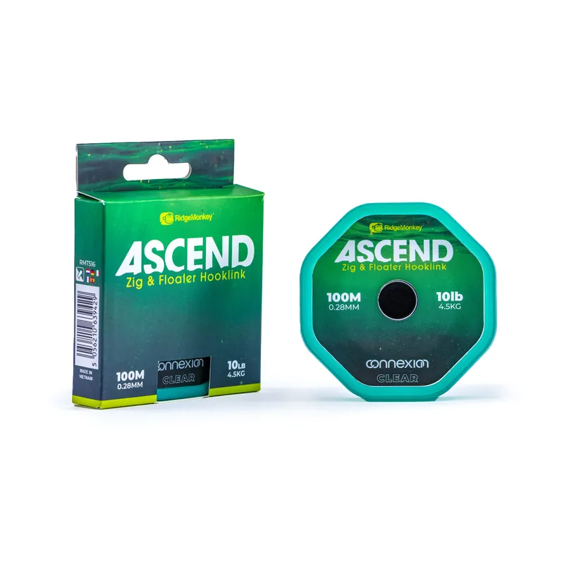 Seizoensaanbieding Ridgemonkey Ascend Zig & Floater Hooklink Clear 10lb/0.28mm (100m)