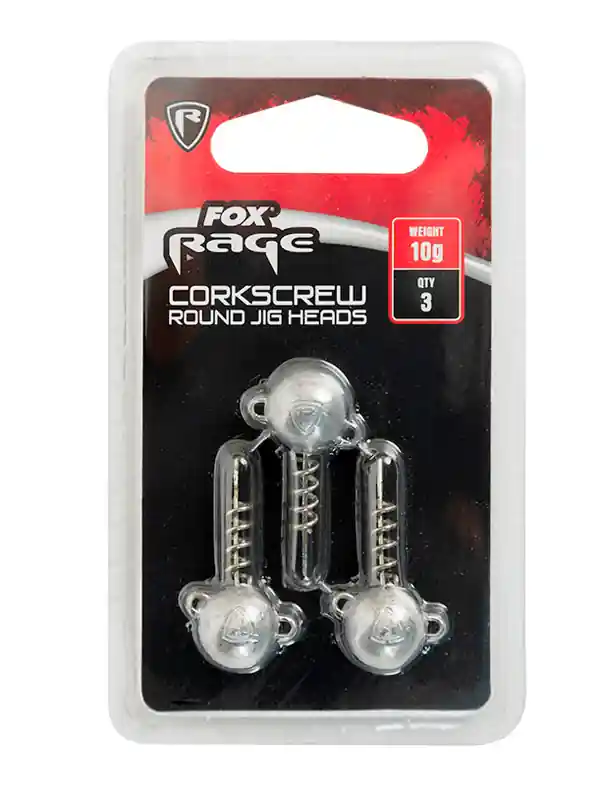 Fox Rage Corkscrew round jig heads, 3 stuks 10g Actieprijs