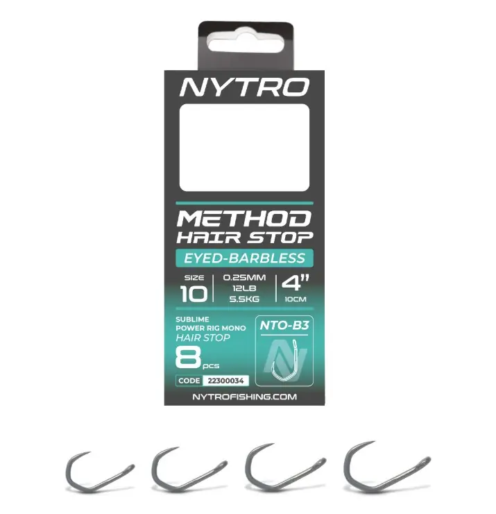 Nytro NTO-B3 Barbless Method Hair-Stop Ready Tied Rigs 10cm (8 Stuks) 12/0.23mm/9.6lb Laatste Versie