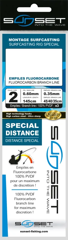 Flitsaanbieding Sunset BDL Surfcasting RS Competition Special Long Distance Fluorocarbon Rig 0.60mm 145cm + 3x 0.35mm 35-45cm Size 2