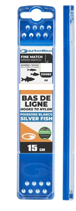 Garbolino Competition Hooks To Nylon - Fine Speed Match Onderlijn 15cm (8 Stuks) Haakmaat 16; Lijndikte 0.103mm Fabrieksprijs