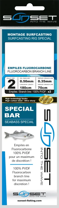 Sunset BDL Surfcasting RS Competition Special Seabass Fluorocarbon Rig 0,50mm 150cm + 2x 0.40mm 150cm (Size 1/0) Favoriet