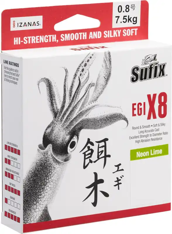 Sufix Egi X8 Braid Gevlochten Lijn (150m) 0.104mm Fabrieksprijs