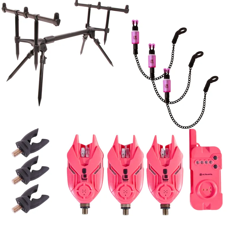 Ultimate E-Tension Pink Bite Alarm/Rodpod Set Koop Online