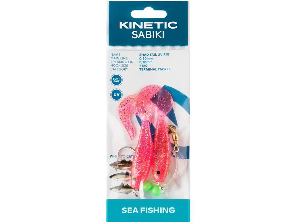 Direct Beschikbaar Kinetic Sabiki Shad Tail UV Rig Pink/Glitter