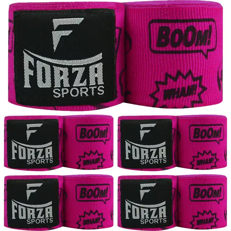 Korting Forza Sports 180" Mexicaanse stijl boks- en MMA-bandages - 5-pack Stripboek Felroze
