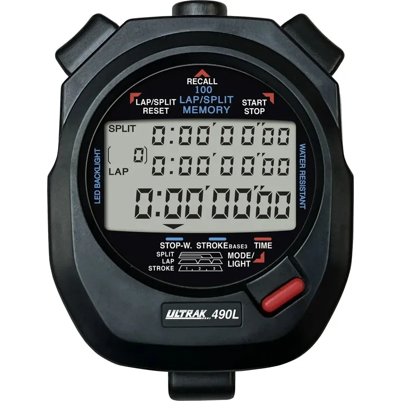 Op = Op Ultrak 490L LED Backlight 100 Dual Split Memory Stopwatch - Zwart