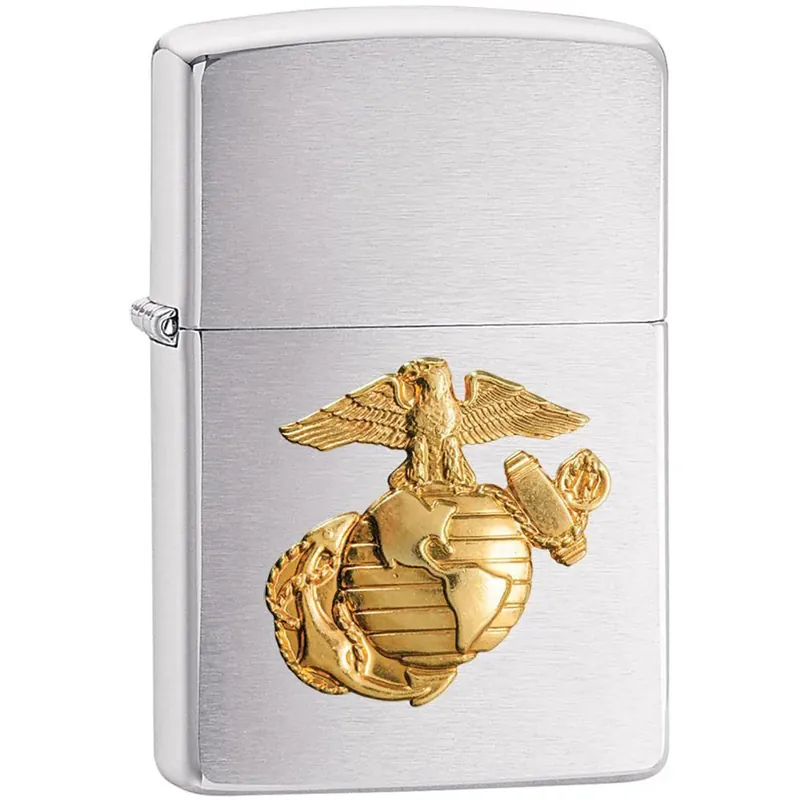 Rechtstreeks Van De Fabrikant Zippo Brush Chrome Marines embleem zakaansteker