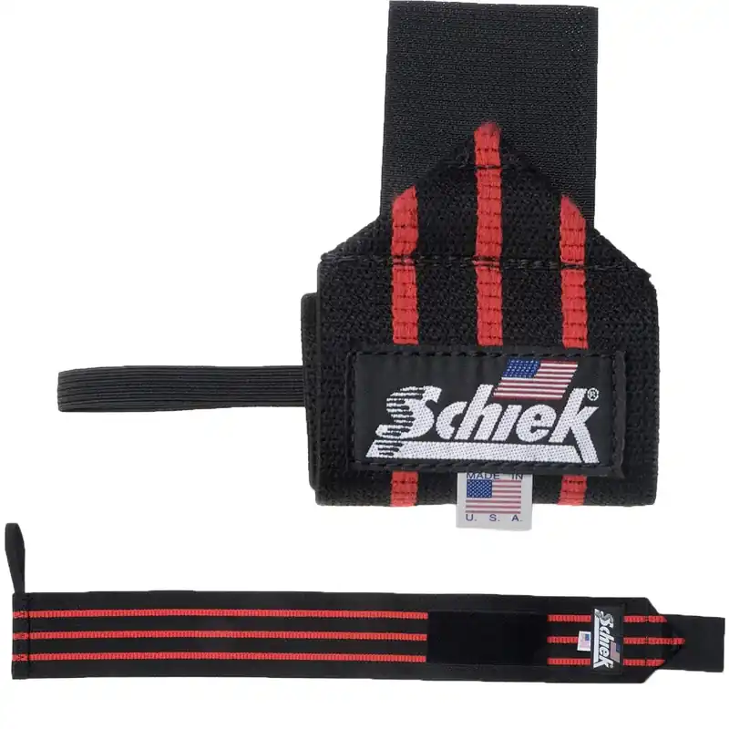 Schiek Sports Model 1112 Heavy Duty 12" polsbandages - Zwart/Rood Speciale Aanbieding