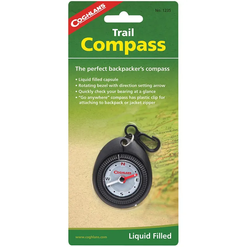Coghlan's Trail Compass met bevestigde clip, gevuld met vloeistof voor backpackers die wandelen Meest Verkocht