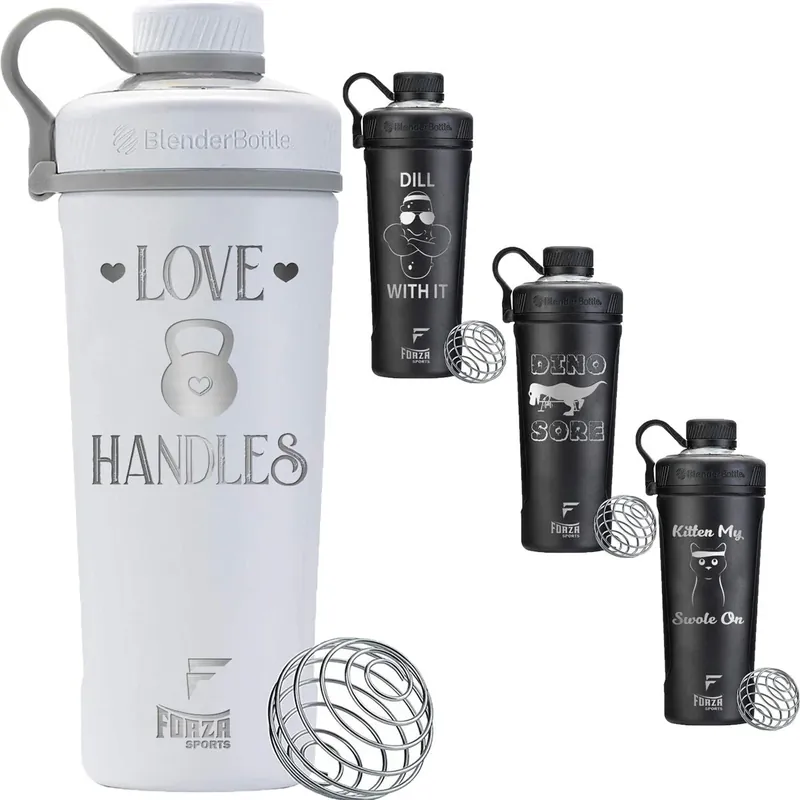 Blender Bottle x Forza Sports Radian 26 oz. Geïsoleerde roestvrijstalen shakerbeker Love Handles - Wit Direct Beschikbaar