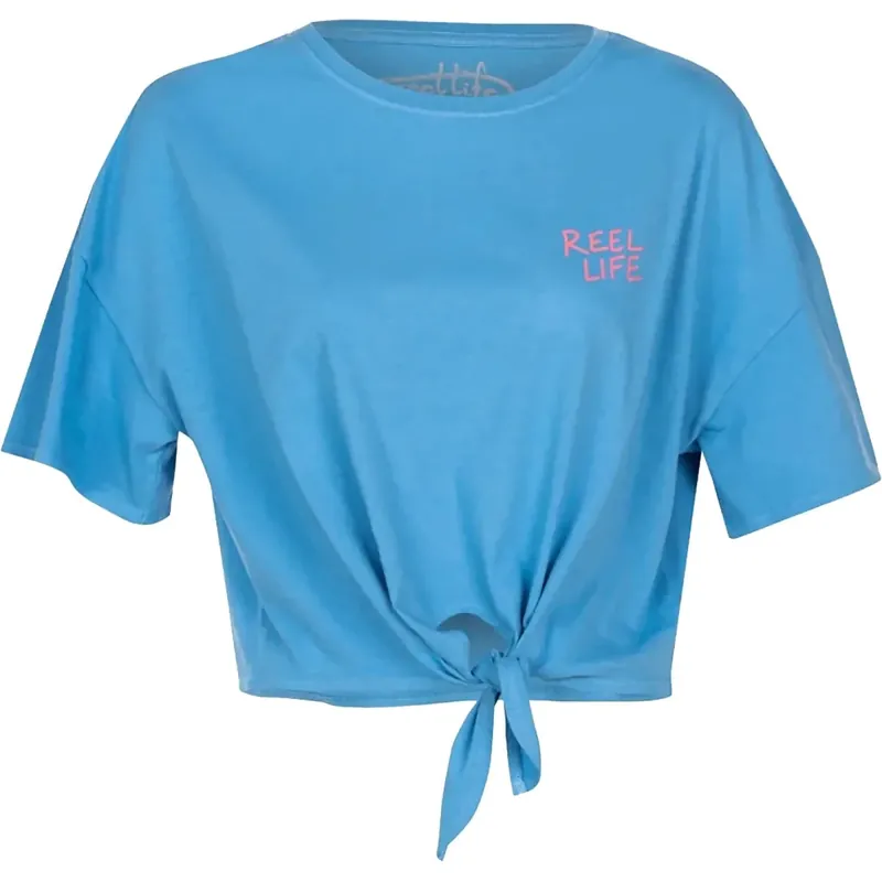 Snelle Levering Reel Life Dames Ocean Washed Rainbow Bus Tie Front T-shirt - Heritage Blue S