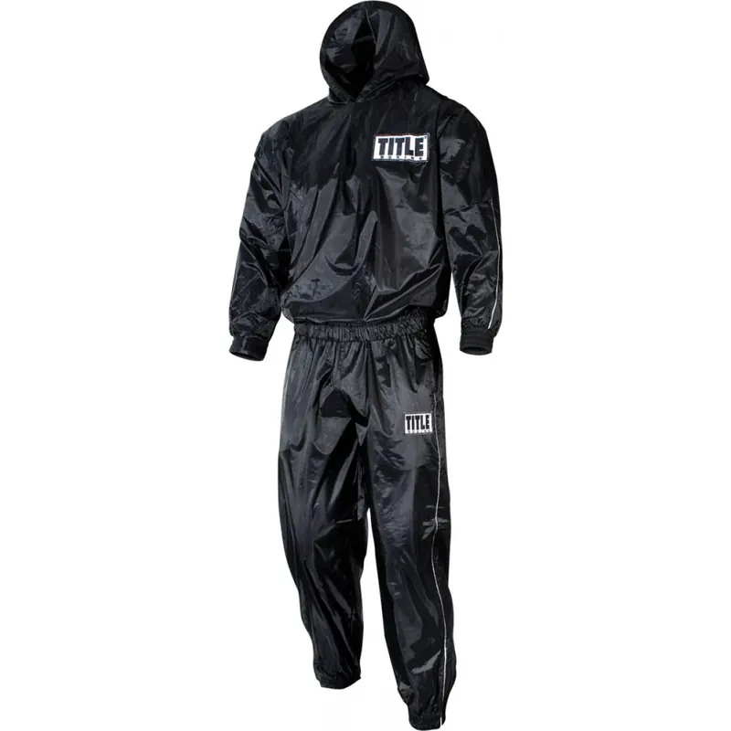 Titel Boxing Rip-Stop Nylon en PVC Rubber gevoerde Sauna Pak Met Kap - Zwart M Premium