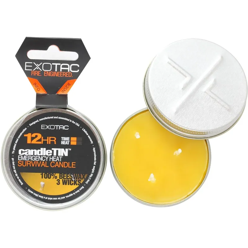 Exotac CandleTIN Slow Burn 3-Wick Emergency Survival Candle - Zilver S Nieuw