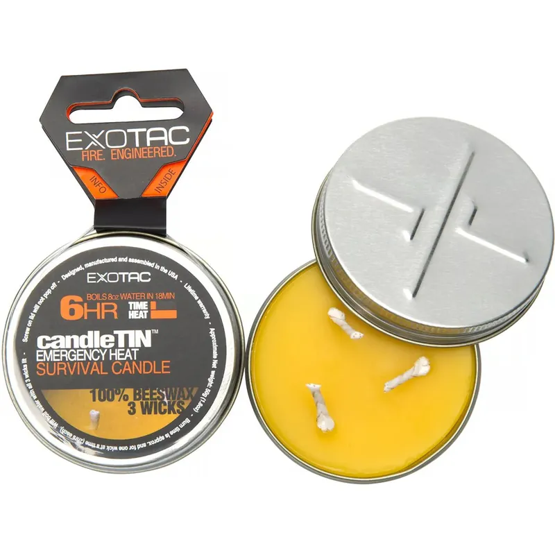 Exotac CandleTIN Hot Burn 3-Wick Noodoverlevingskaars - Zilver S Finale Uitverkoop