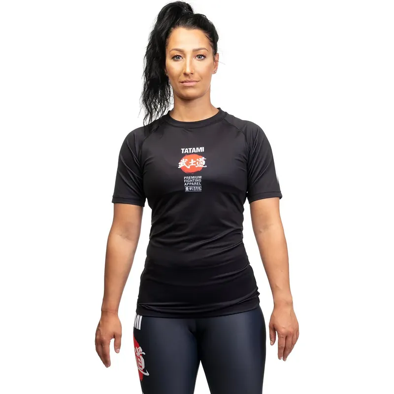 Direct Beschikbaar Tatami Fightwear Dames Bushido Rashguard met korte mouwen - Zwart S
