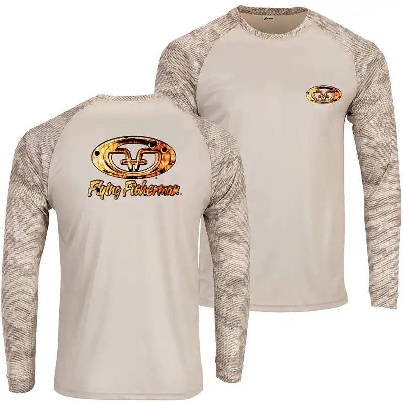 Gereduceerde Prijs Flying Fisherman Redfish Skin Performance T-shirt met lange mouwen - Zand M