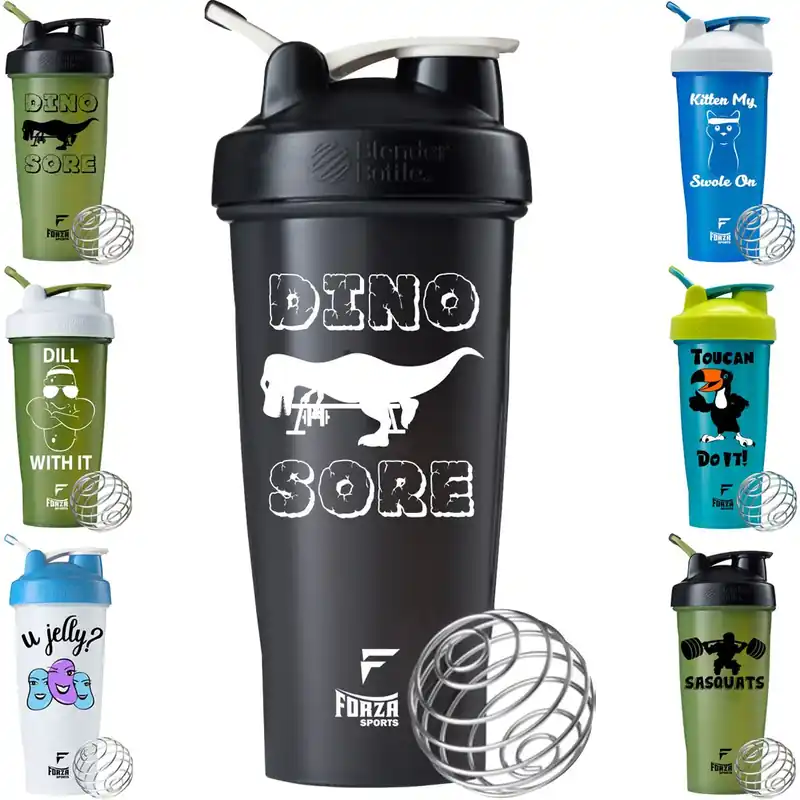 Blender Bottle Classic 28 oz. Shaker met lus bovenaan Dino Sore - Zwart Direct Verzonden