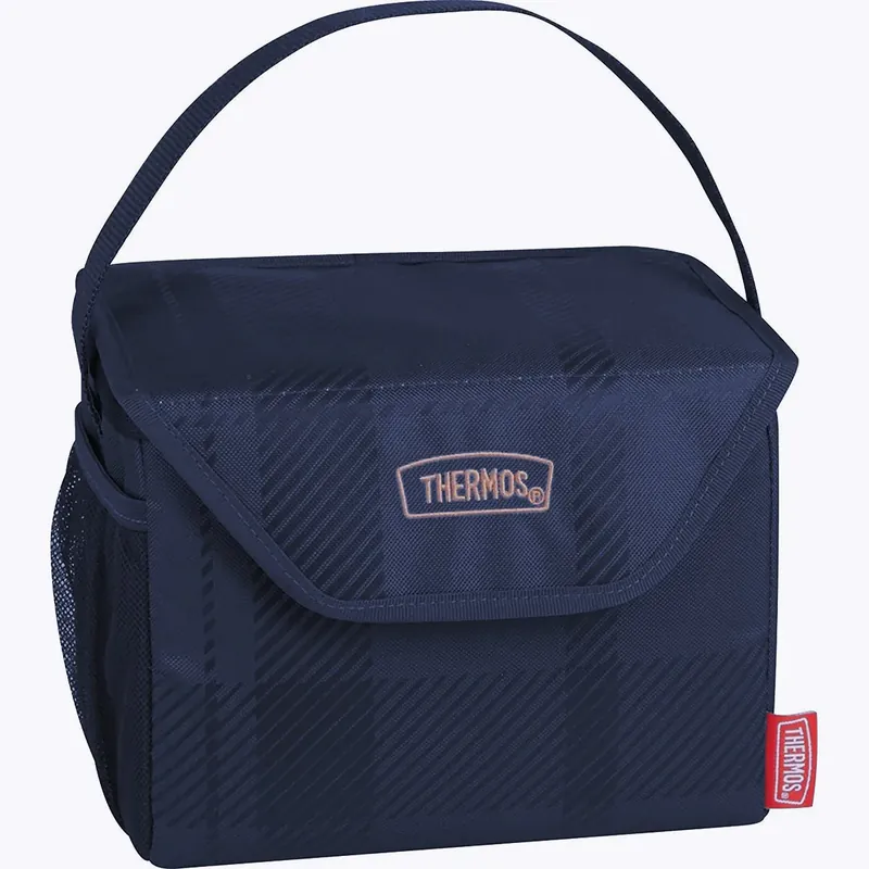 Fabrieksprijs Thermos 6-blikjes zachte koelbox - marineblauw geruit