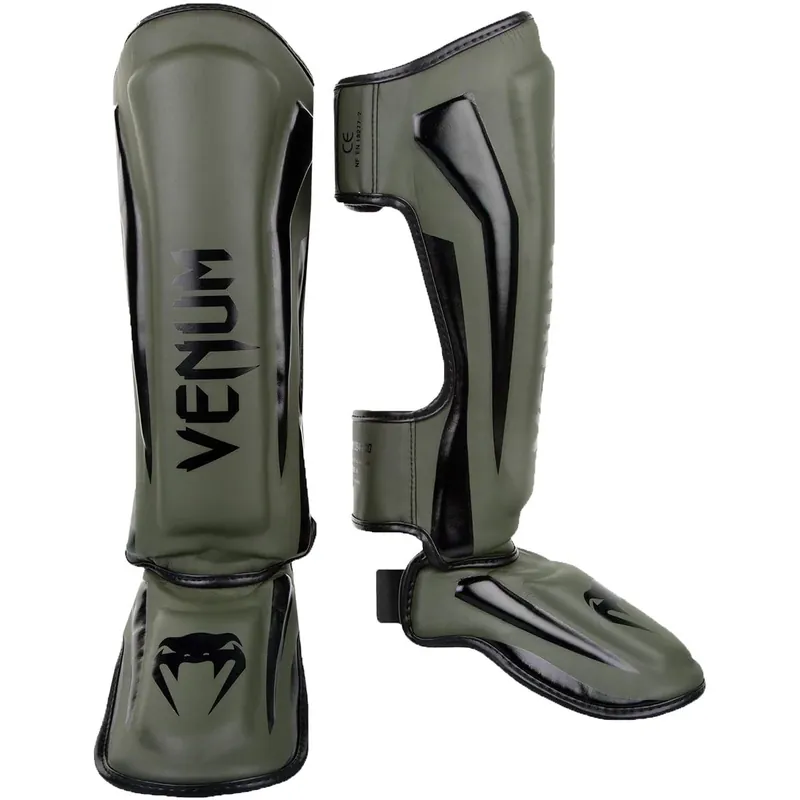 Venum Elite lichtgewicht klittenband scheenbeschermers - Khaki/Zwart M Shop Nu