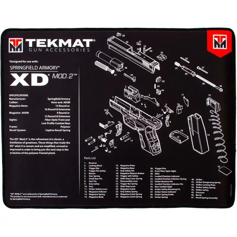 TekMat Ultra Premium Wapenreinigingsmat - 20" X 15" - Springfield Armory XD MOD.2 Beperkte Voorraad