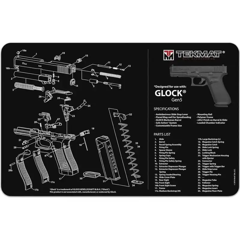 TekMat Ultra Premium Wapenreinigingsmat - 20" X 15" - Glock Gen 5 Favoriet