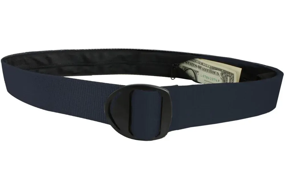 Bison Designs Crescent Black Buckle Geldriem - Marineblauw M Premium
